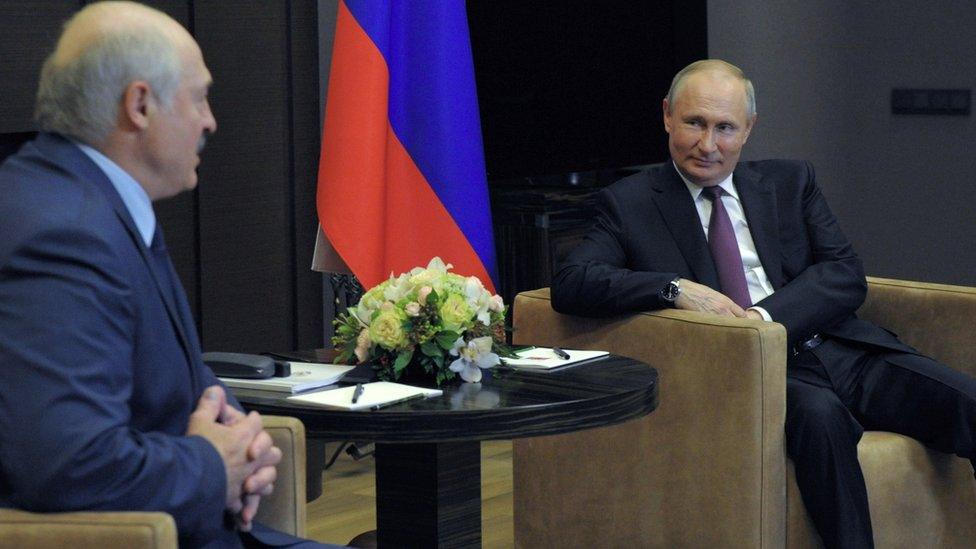 Alexander Lukashenko (left) with Vladimir Putin in Sochi, 28 May