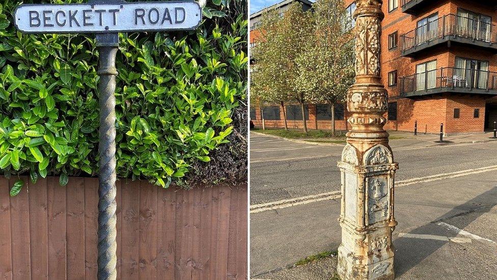 Twisted barley pole (left) and ornate street lamppost