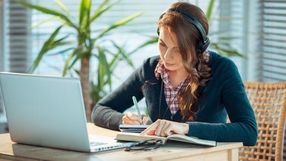 Woman working at home