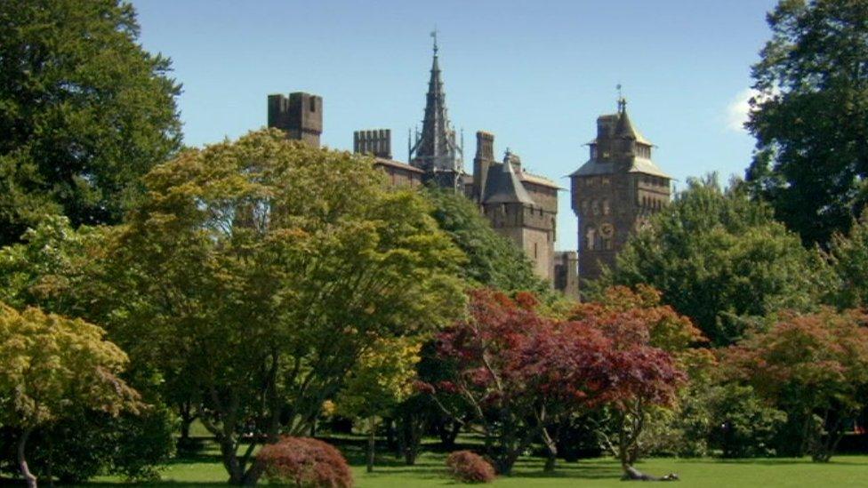 Bute Park with Cardiff Castle in the background