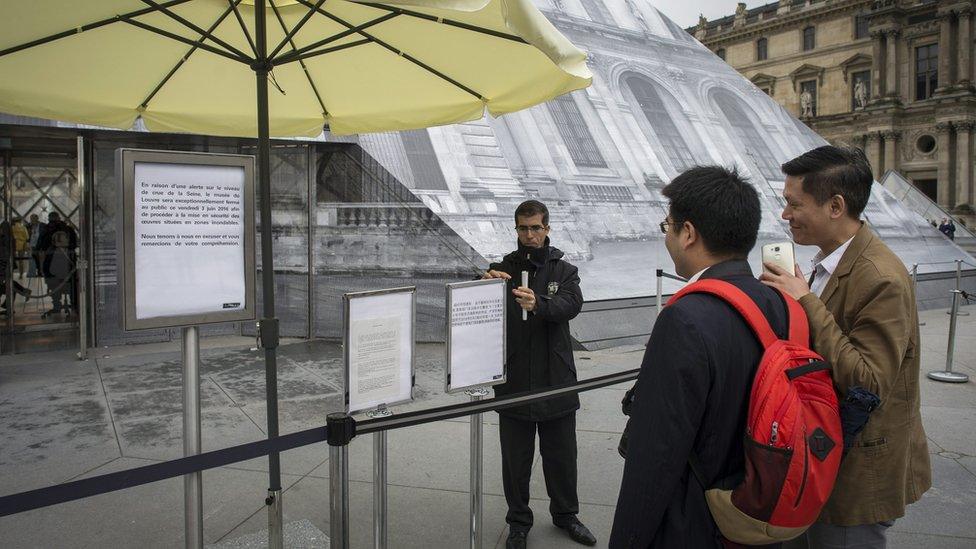 Notices outside the Louvre