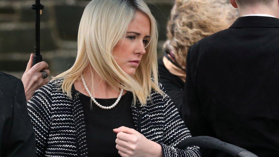 Lisa Dorrian's sister, Joanne, at the funeral which took place at St Comgall's church in Bangor