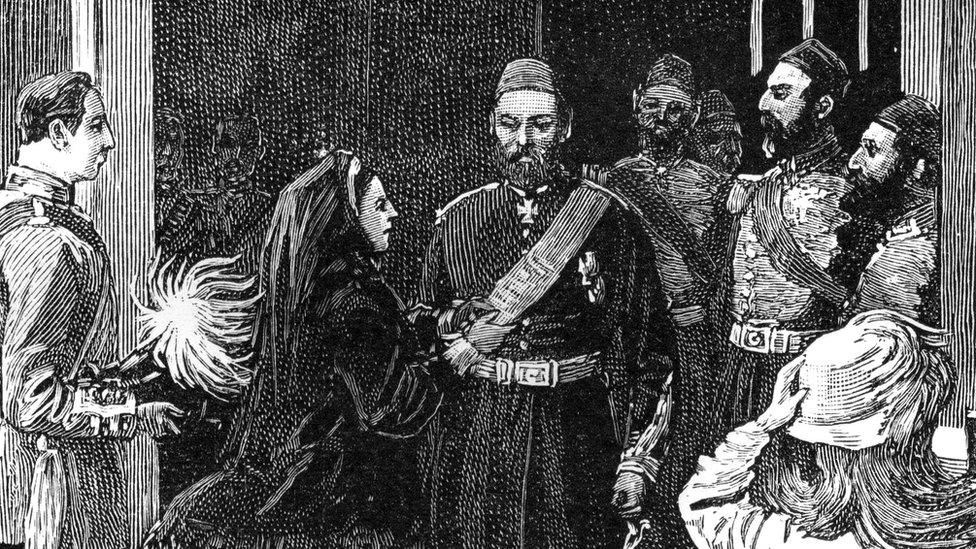 Queen Victoria investing Abdul Aziz, Sultan of Turkey, with the order of the Garter, 1867