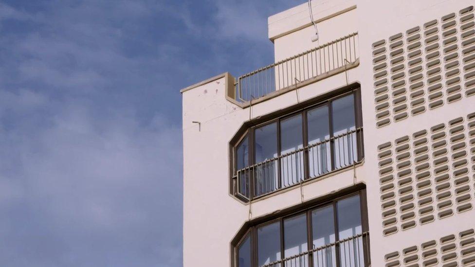 The tenth floor balcony from where Kirsty Maxwell died