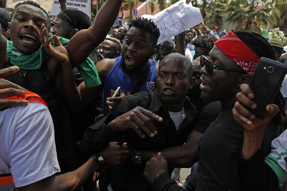 Protests outside the Nigerian embassy in Pretoria