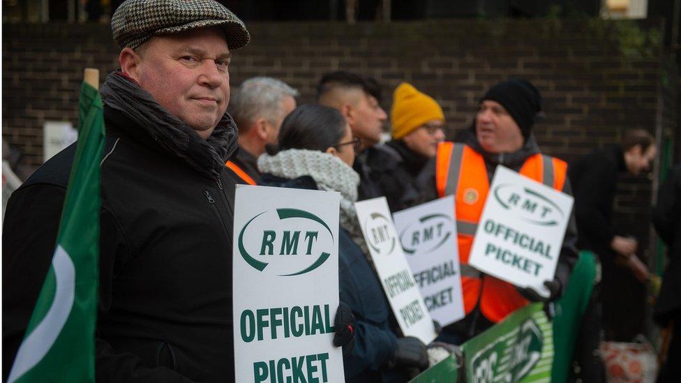 RMT protestors in London with RMT president Alex Gordon