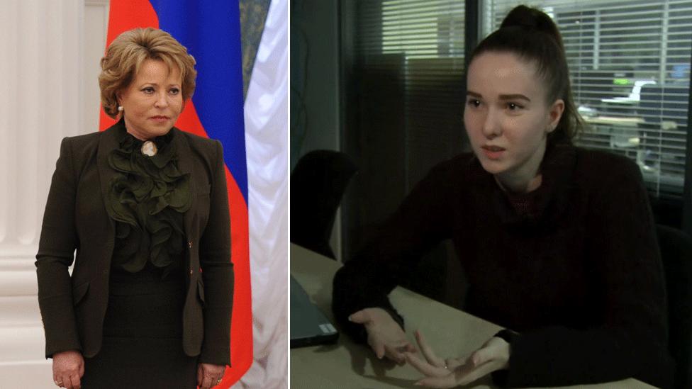 Yevgenia Chichulina (R) and the upper house of parliament Valentina Matviyenko (L)