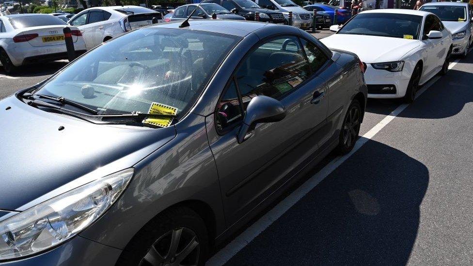 cars with parking tickets in a Bournemouth car park in June 2020 shortly after lockdown was lifted