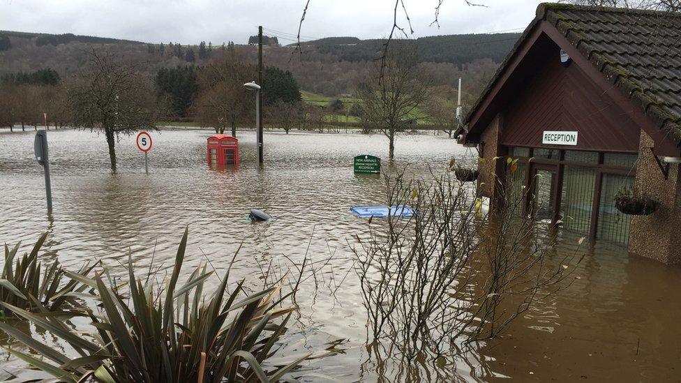 Flooding in the village of Aberfeldy, Perthshire, Scotland