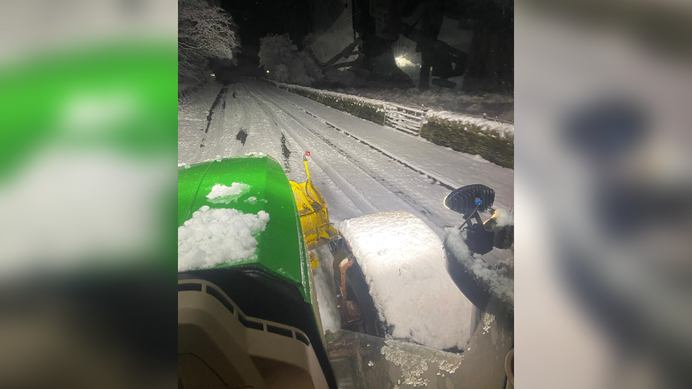 Tractor clearing the road on Exmoor