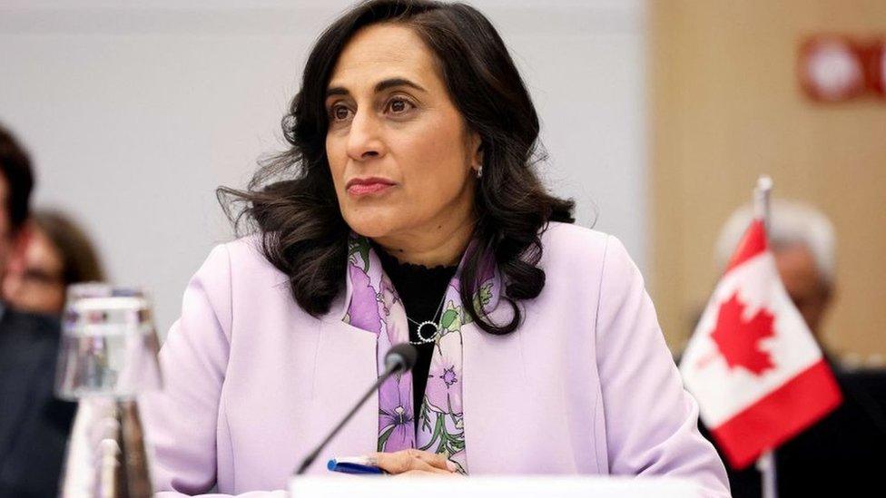 Anita Anand, then-Canada's minister of defence, looks on at the start of a two-day meeting of the alliance's Defence Ministers at the NATO headquarters in Brussels