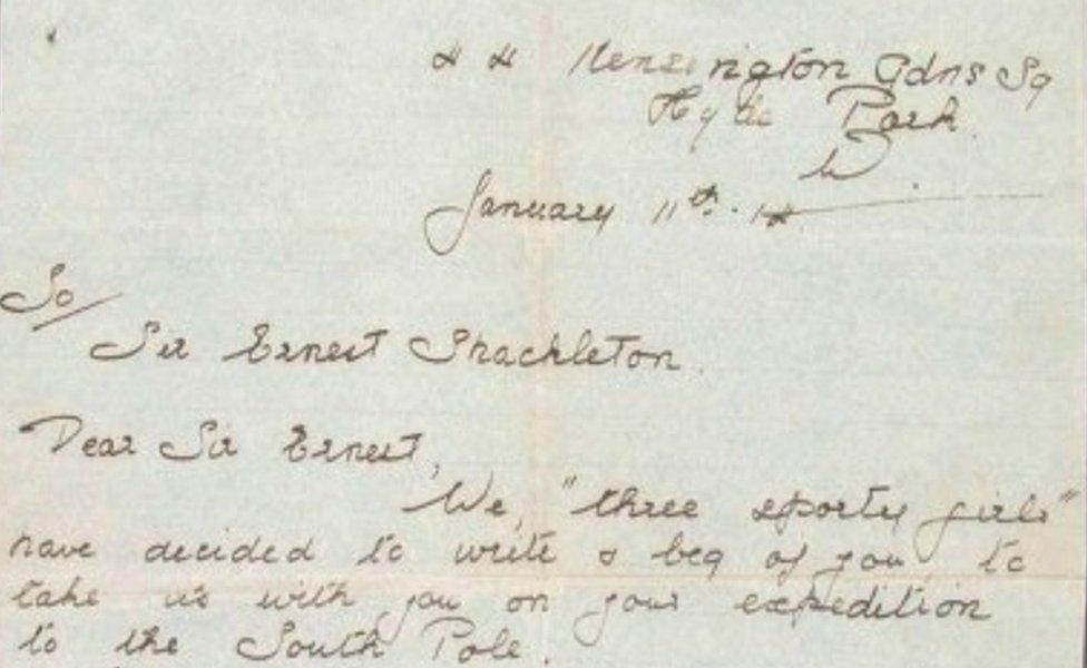 Letter from three sporty girls to Shackleton