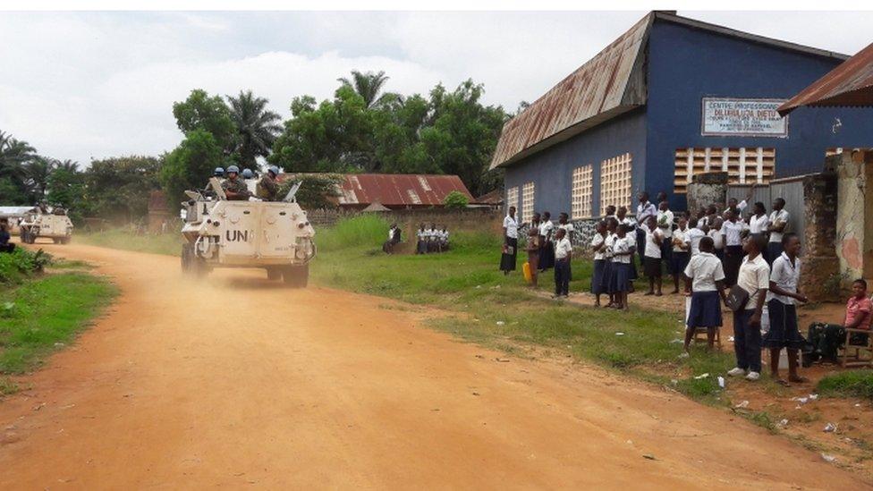 UN vehicle in Tshimbulu, Kasai province, 20 March 2017