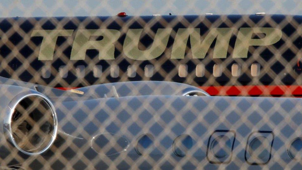 Donald Trump's Boeing plane on standby at West Palm Beach airport on Monday