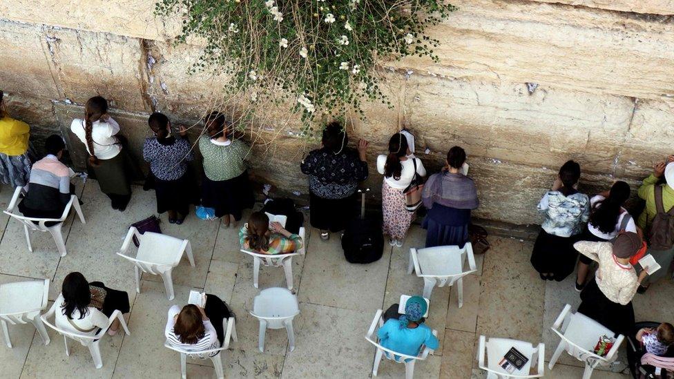 File photo taken on 16 May 2017 showing Jewish women praying at the Western Wall in the old city of Jerusalem