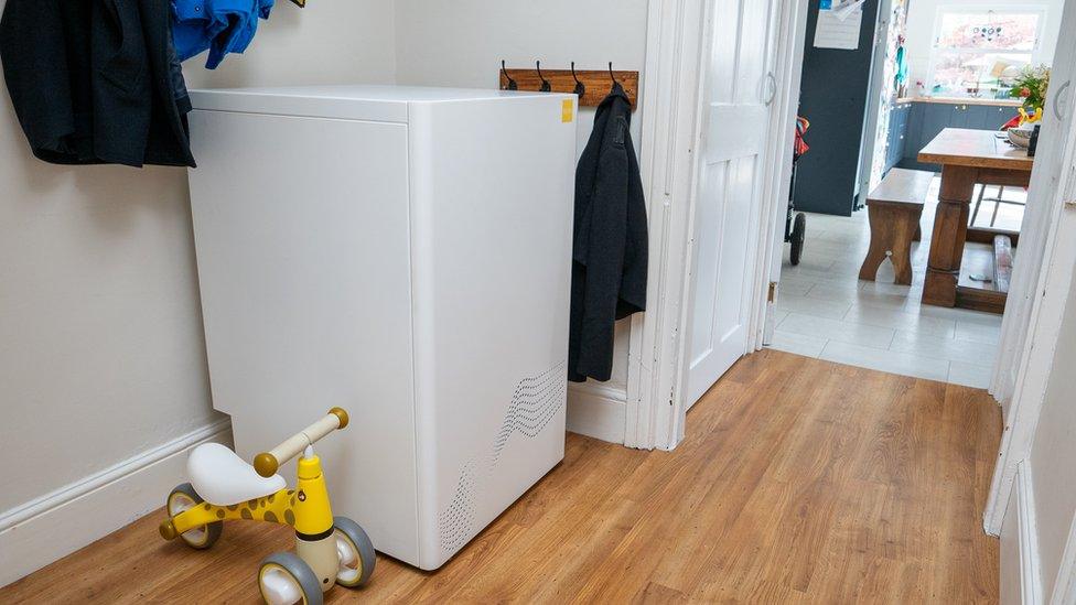 A zero emission boiler in a hallway