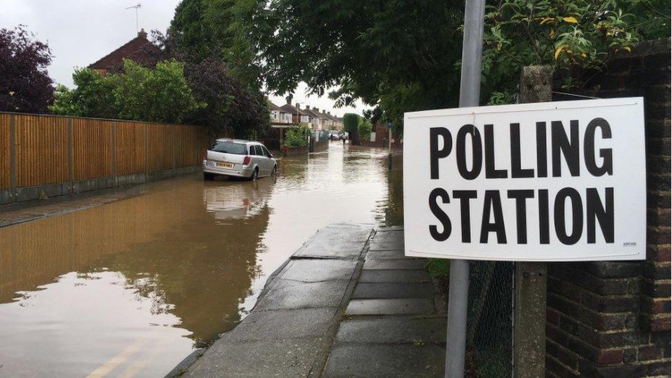 Flooding near polling station in Collier Row, London