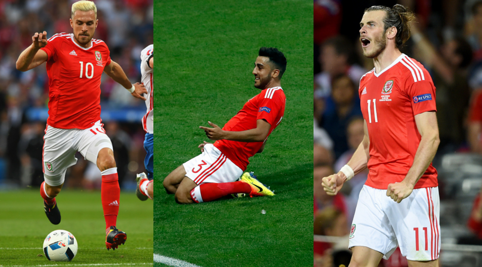 Left to right: Aaron Ramsey, Neil Taylor and Gareth Bale