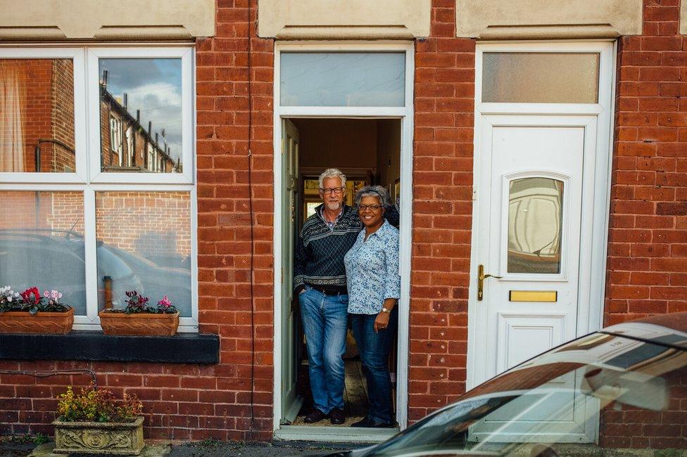 Doorstep portrait of Neil and Myrtle in Abbeydale Road