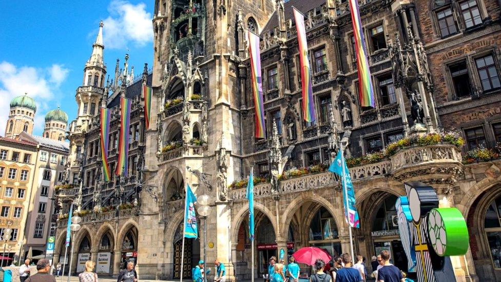 Munich town hall posted a picture on social media showing the facade decorated in rainbow flags