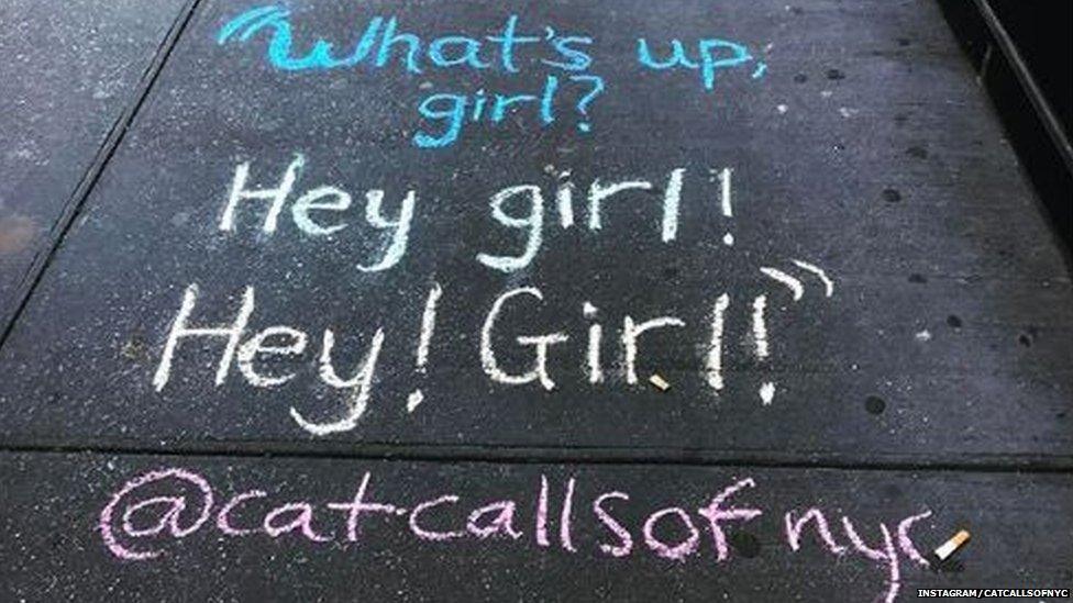 What's up girl? Hey girl! Hey! Girl! written on the ground in chalk