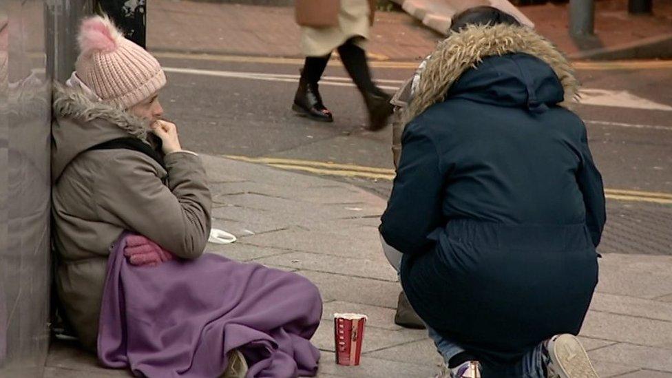 Michelle Davies talking to a rough sleeper