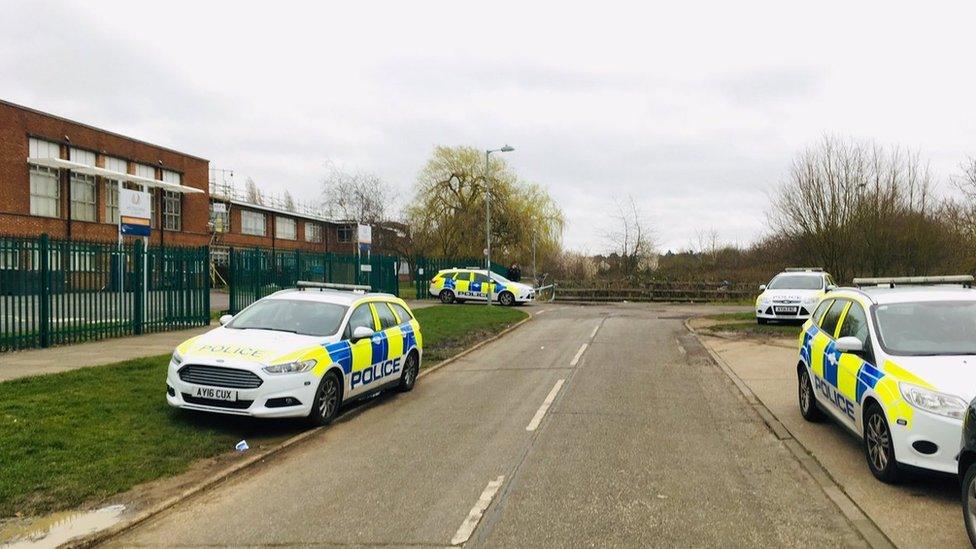 Police cars outside Westbourne Academy, Ipswich