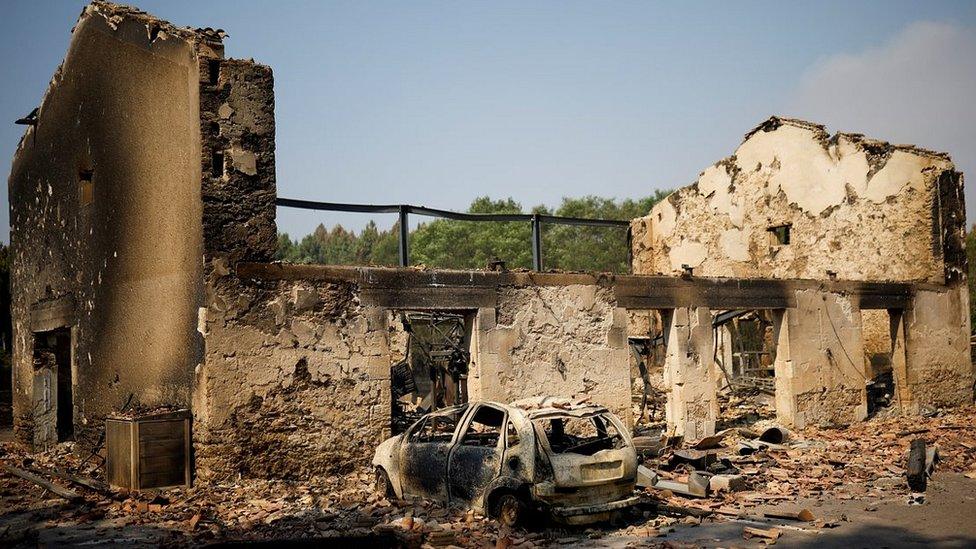 A home gutted by fire in Belin-Béliet, 11 Aug 22