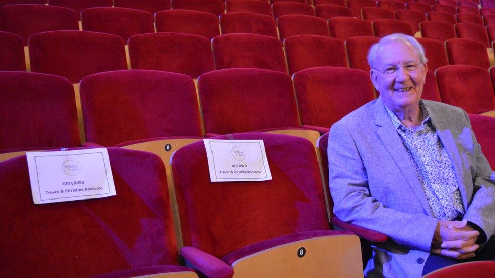 Trevor Ransome with the couple's reserved seats at De Montfort Hall