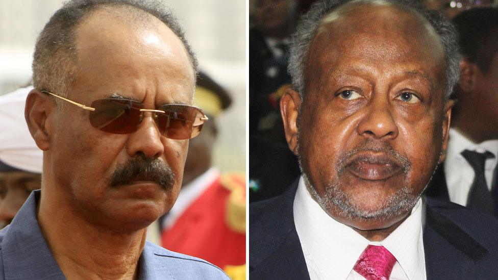 Eritrea's President Isaias Afewerki, left, and Djibouti's Ismail Omar Guelleh