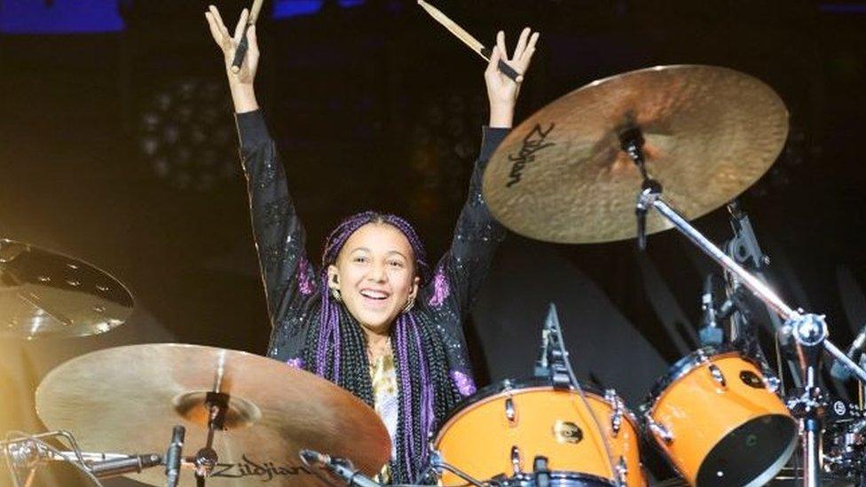 Nandi Bushell performs at Wembley in concert for Foo Fighters drummer Taylor Hawkins