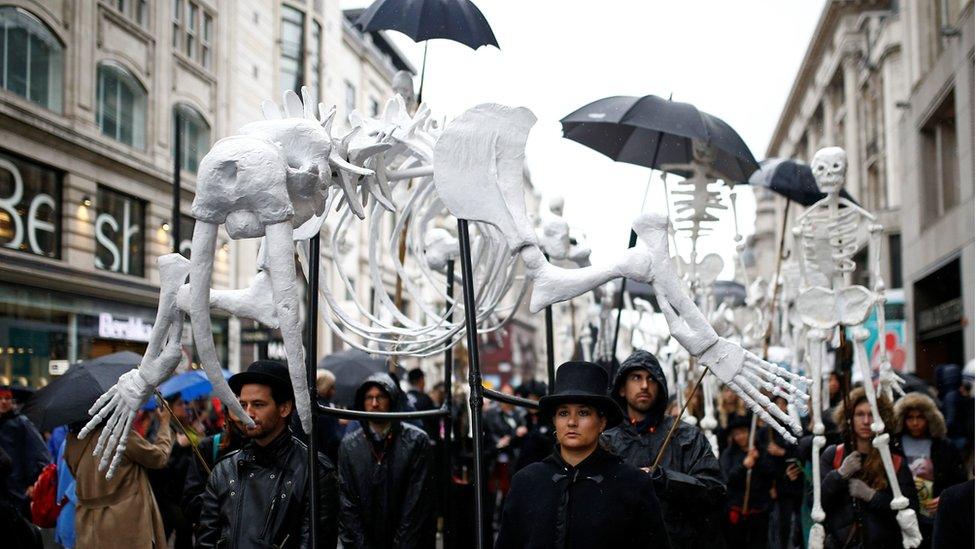 Extinction Rebellion march along Oxford Street on 12 October 2019