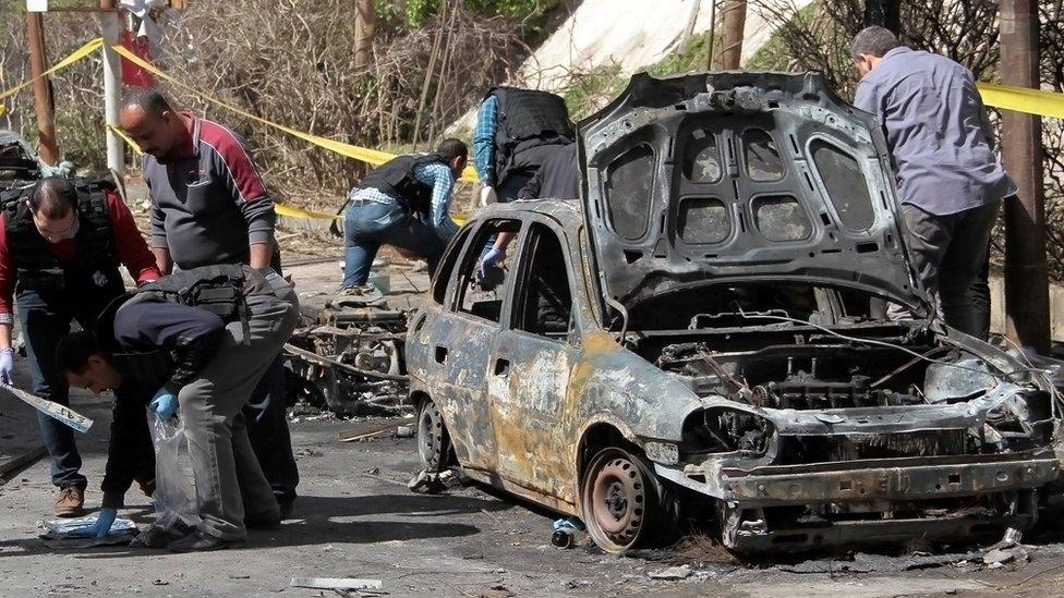 Forensics team investigates a bombing in Alexandria, Egypt (24 March 2018)