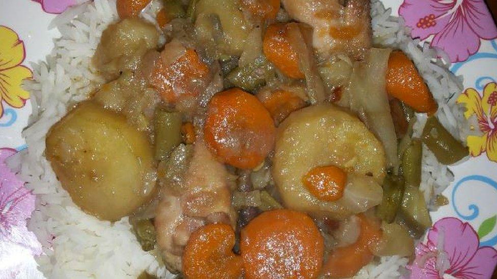 A vegetable stew with white rice