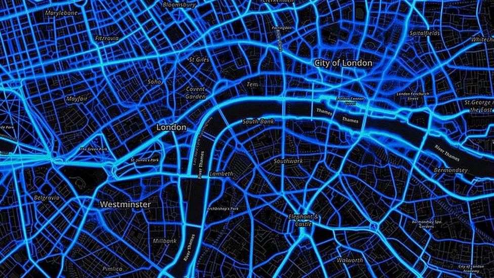 London - running routes (by Strava users 2015)