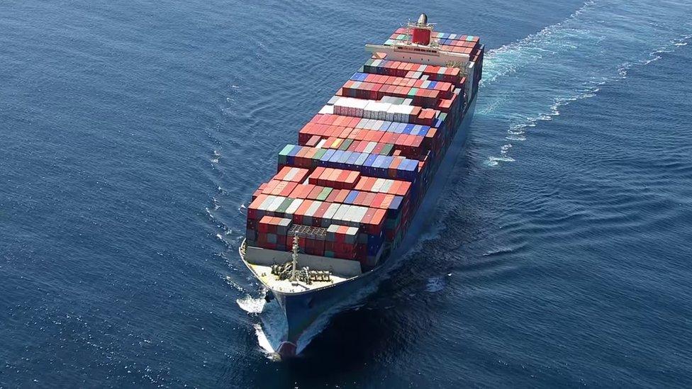 Container ship on the ocean