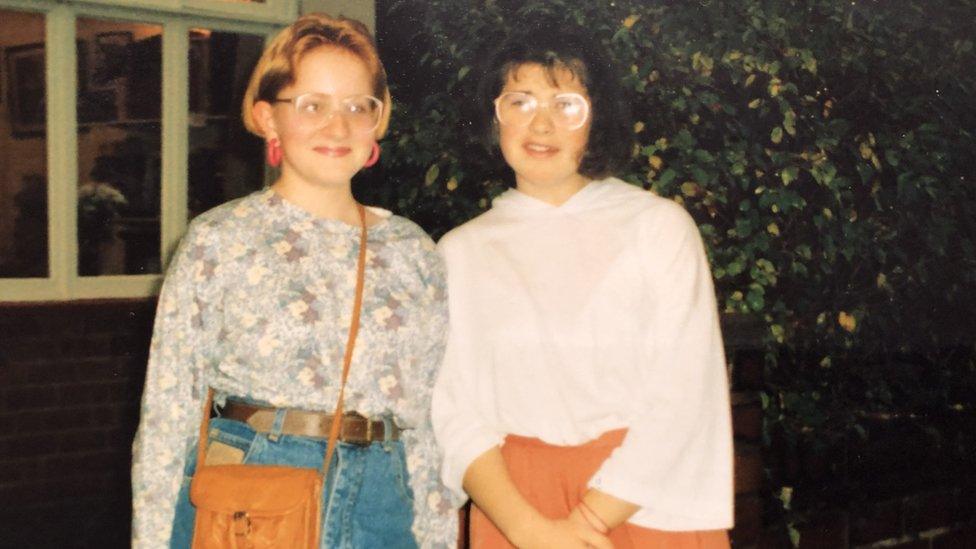 Helen Harris with friend before 1990 Jason Donovan concert