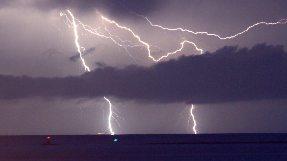 A lightning storm over Trwyn Du lighthouse near Penmon, Anglesey