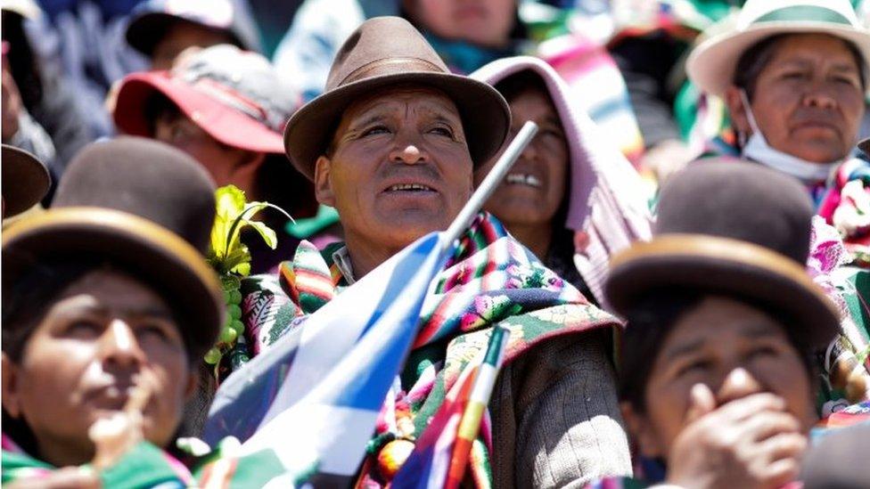 Supporters attend Bolivia's former President Evo Morales"s caravan between Uyuni and Oruro, upon his return to the country, in Uyuni, Bolivia November 10, 2020