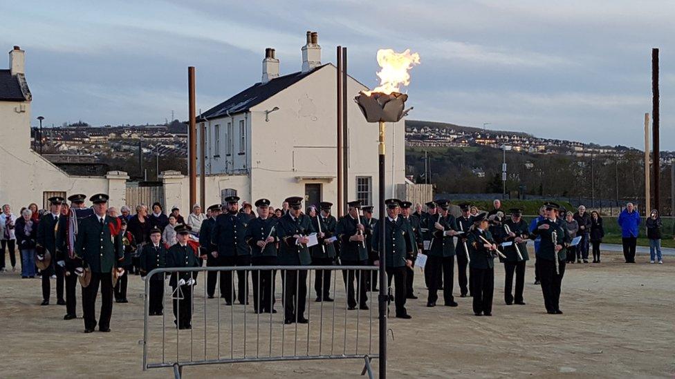 A beacon is lit up in Londonderry's Ebrington Square