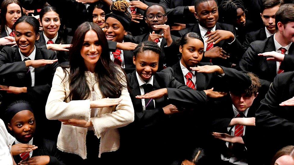 The Duchess of Sussex meets children at a school in Dagenham