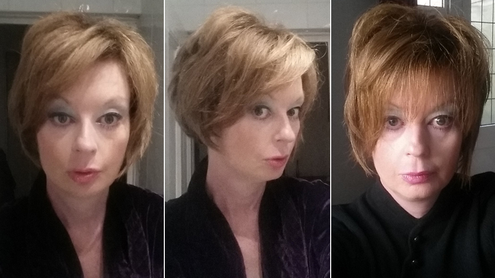 Three selfies of Lauren Harries