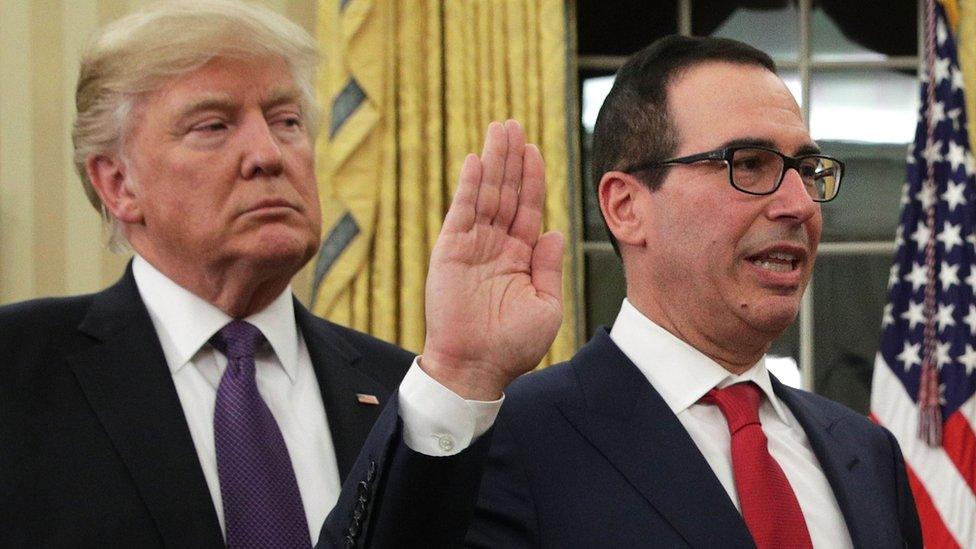 Former investment banker Steven Mnuchin participates in a swearing-in ceremony at the White House. 13 Feb 2017