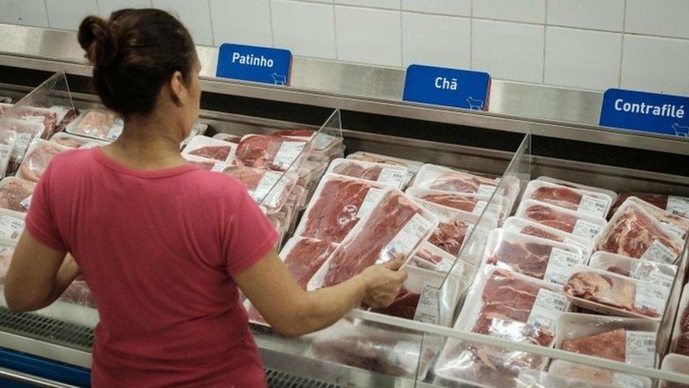 Chunks of beef are displayed at a supermarket in Rio de Janeiro, Brazil, on March 17, 2017.