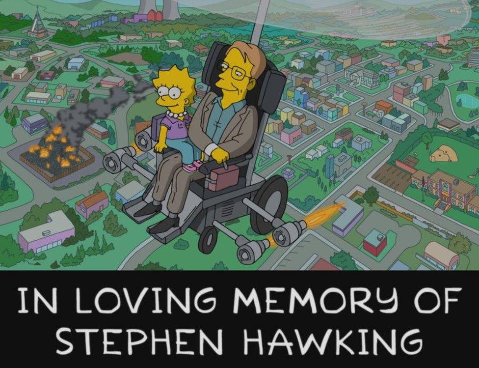 Cartoon of Stephen Hawking in The Simpsons