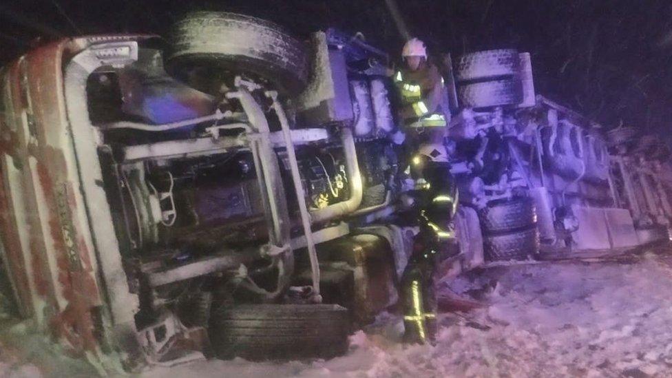 An overturned vehicle in Ukraine