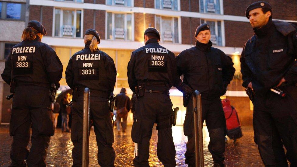 Police guard the Senats Hotel in Cologne, western Germany, 5 March 2017