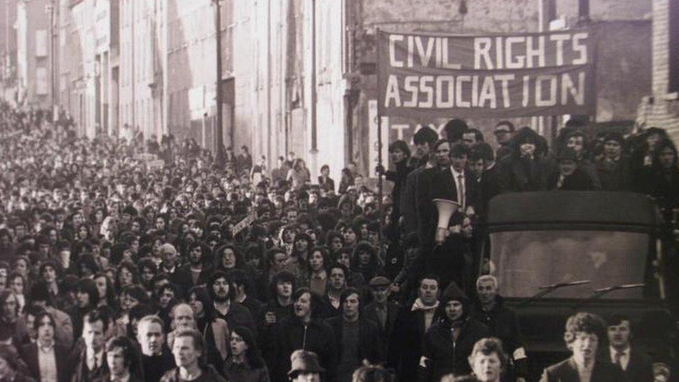 Civil rights marchers on the streets of Derry on Bloody Sunday