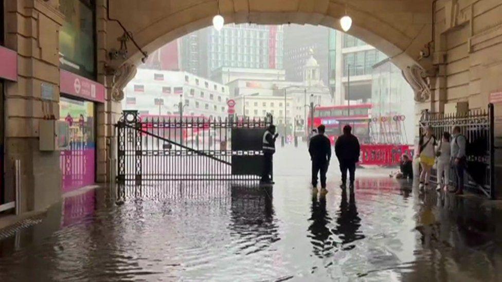 Flooding at the main entrance of Victoria Station on Wednesday afternoon