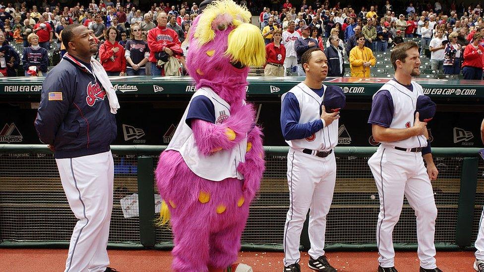 Cleveland Indian's mascot and players